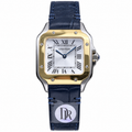 Cartier Santos Two-Tone Yellow Gold Steel Blue Leather Strap Watch