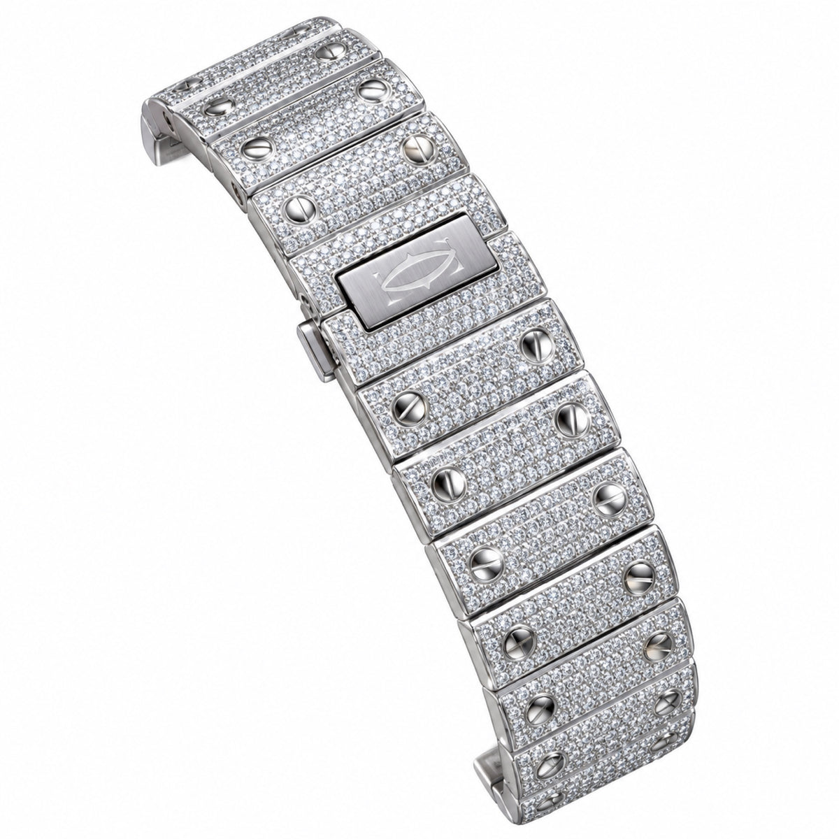 Cartier Santos de Cartier — Full Diamond Pavé & AMG Custom Steel Bracelet Watch