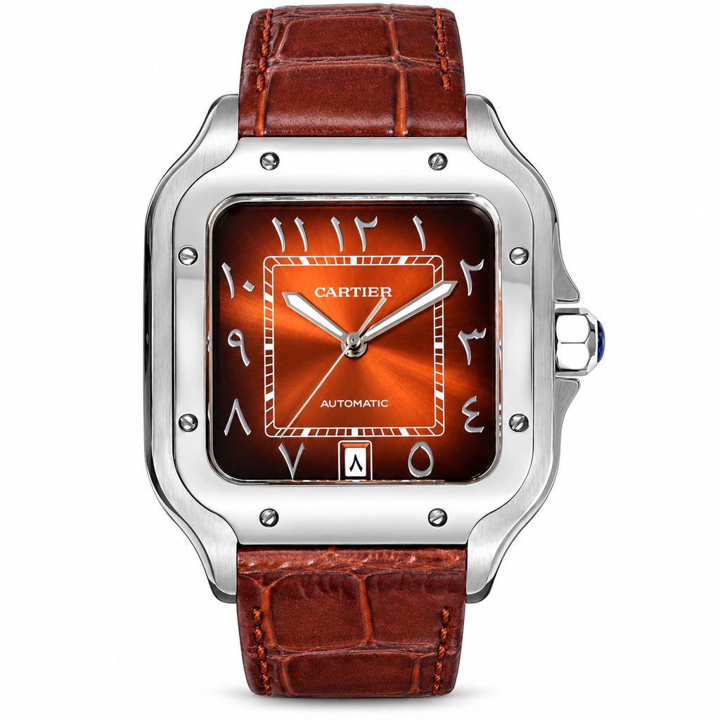 Cartier Santos de Cartier Automatic — Steel, Smoked Orange Arabic Dial & Brown Alligator Strap