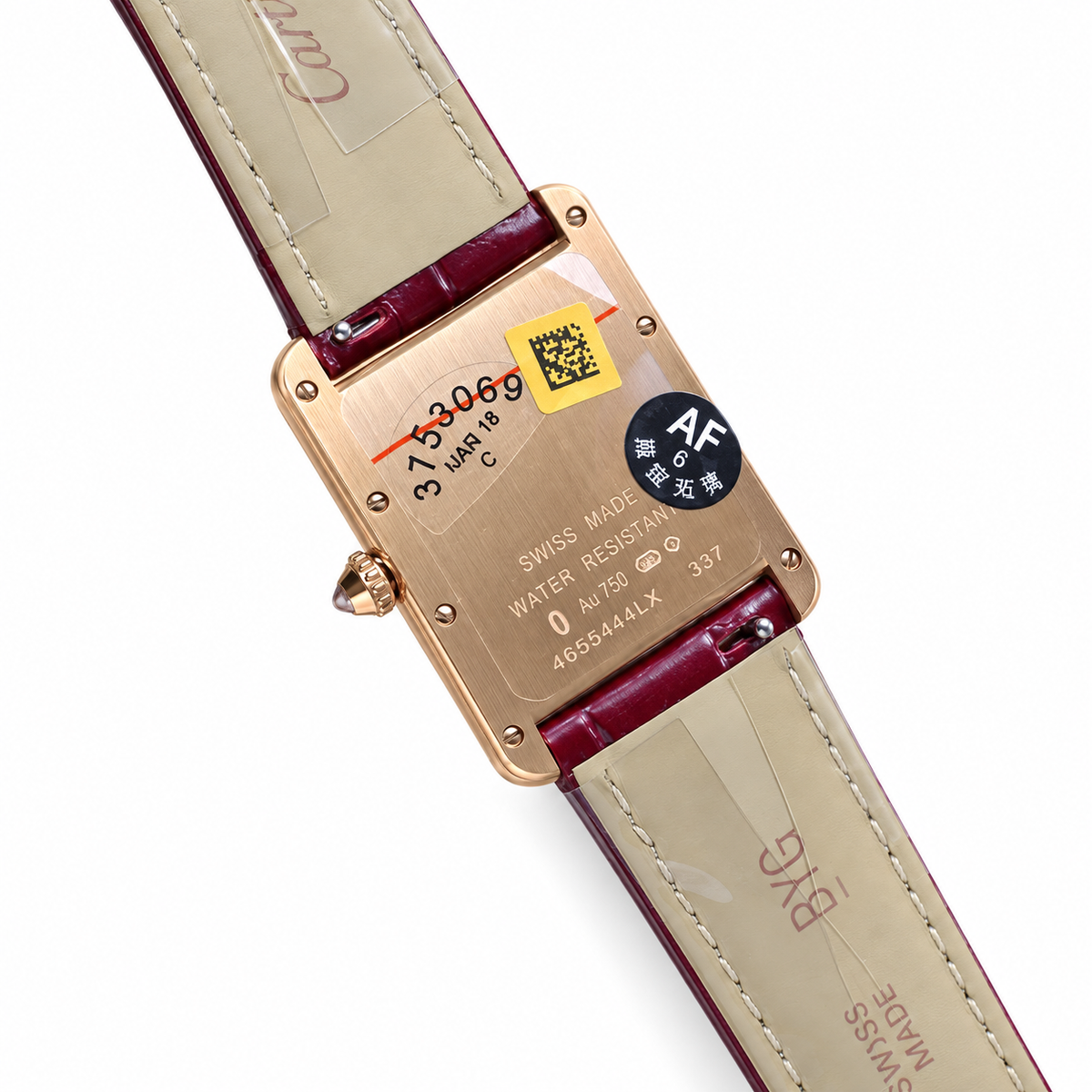 Cartier Tank Louis Small Rose Gold Diamond Lugs Silver Dial Burgundy Strap Watch – KDY