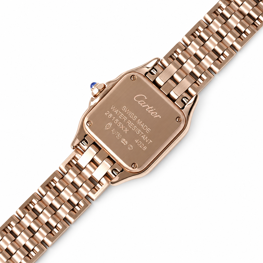 Cartier Panthère Small — 18K Rose Gold, Diamond Bezel, White Dial & Rose Gold Panthère Bracelet, Women