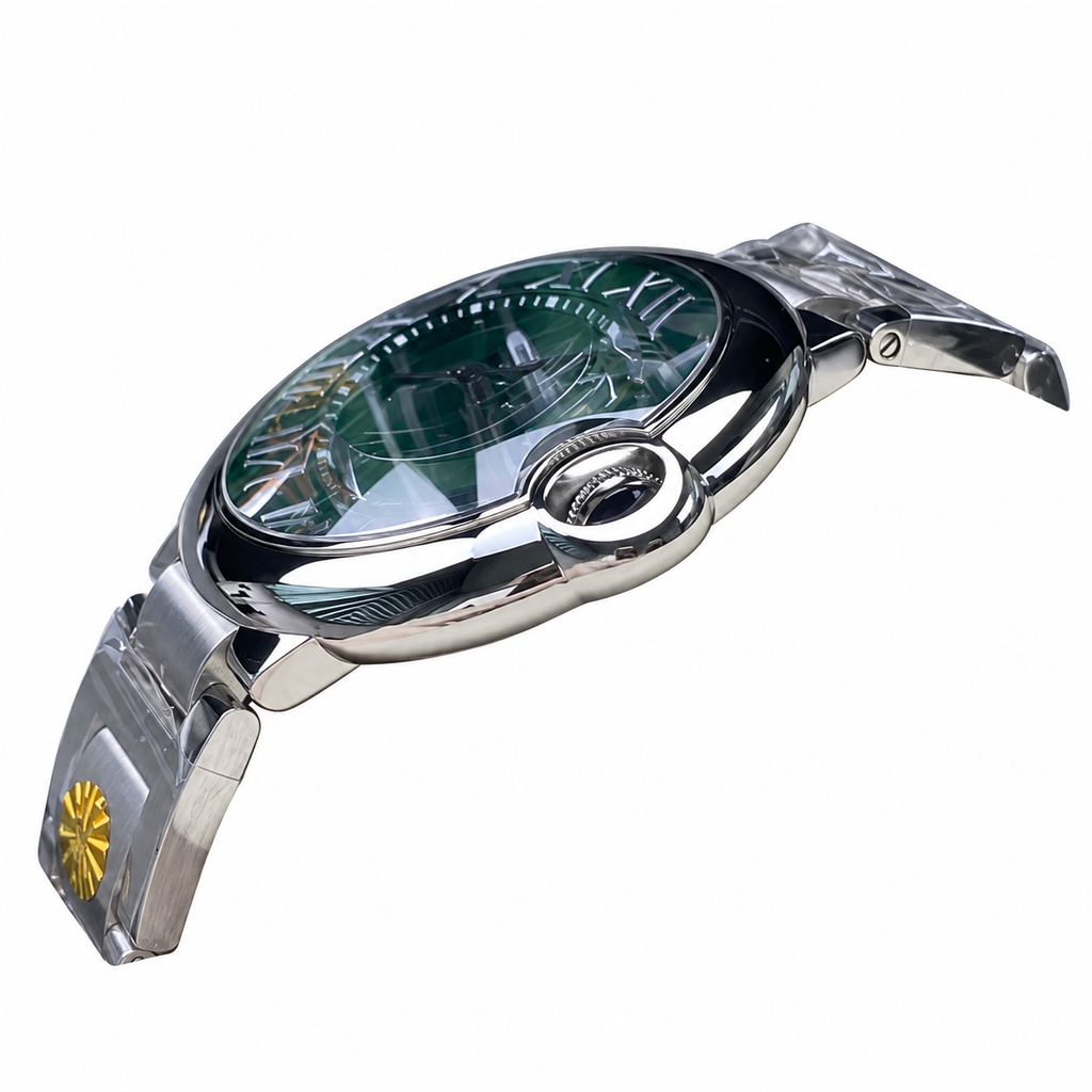 Cartier Ballon Bleu 42mm — Steel, Green Dial, Roman Numerals, Date & Steel Bracelet, Automatic