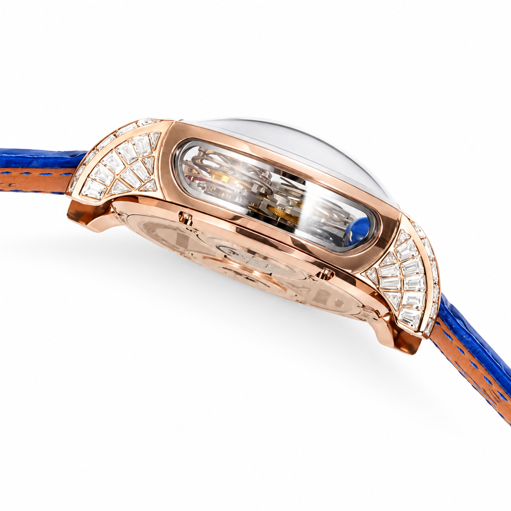 Jacob & Co. Astronomia Rainbow Rose Gold Sapphire Tourbillon Blue Leather Watch