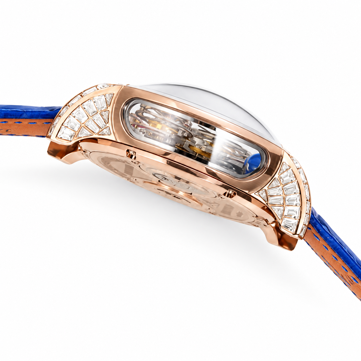 Jacob & Co. Astronomia Rainbow Rose Gold Sapphire Tourbillon Blue Leather Watch