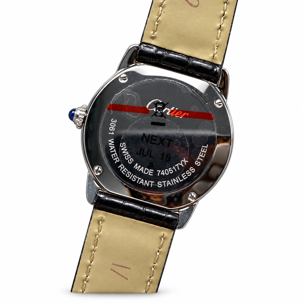Cartier Ronde Louis Cartier — 18K White Gold, Diamond Bezel, White Dial & Black Alligator Strap, Women
