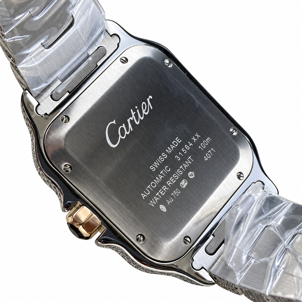 Cartier Santos Automatic — Iced Out Blue Dial, Rose Gold & Steel