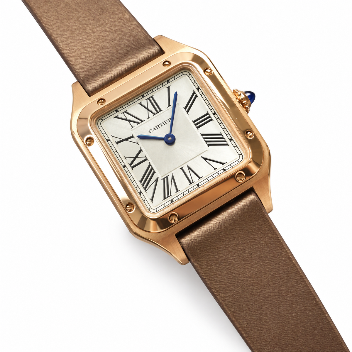 Cartier Santos-Dumont — Rose Gold, Champagne Dial & Taupe Satin Strap