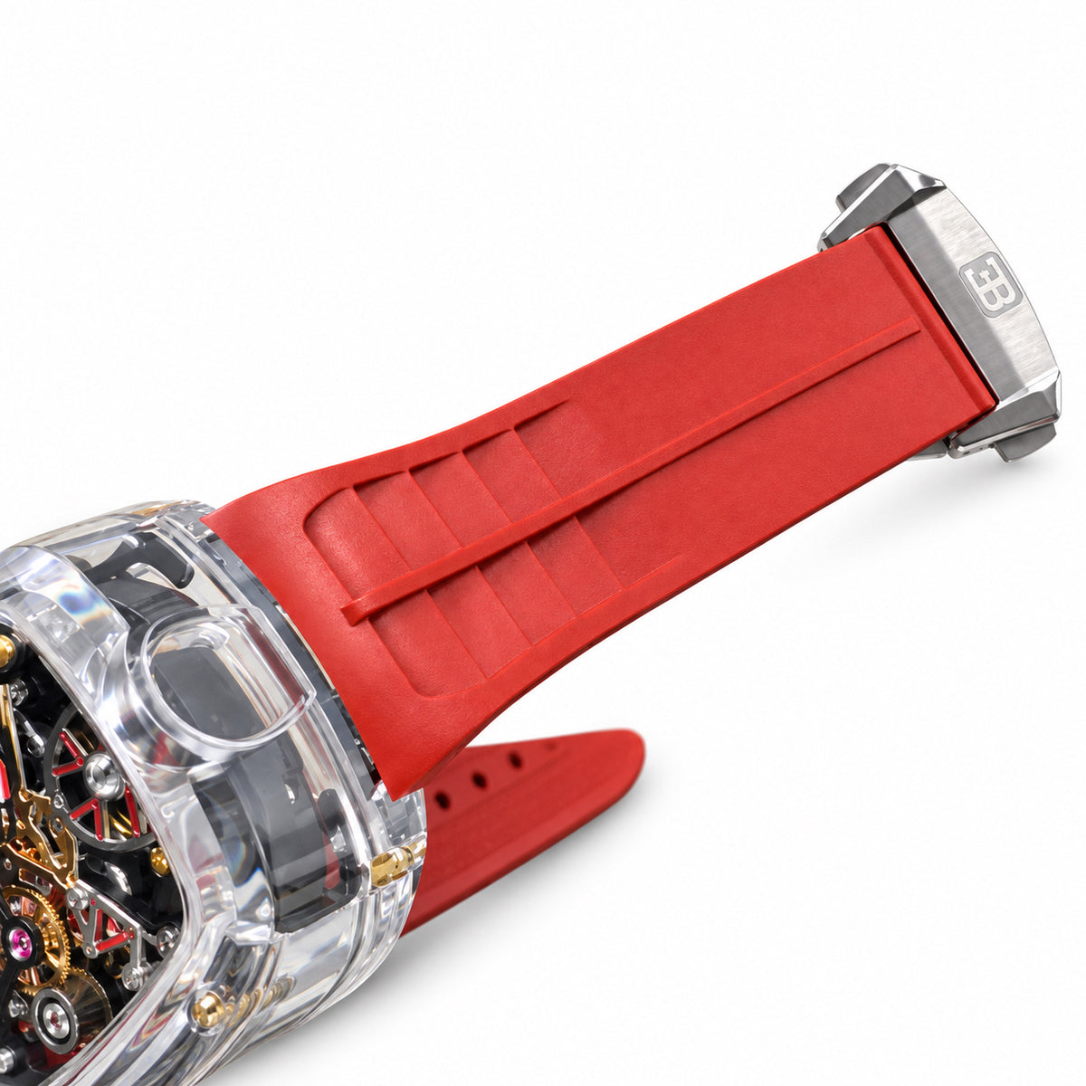 Jacob & Co. x Bugatti Chiron Clear Sapphire Rose Gold Tourbillon Red Rubber Watch