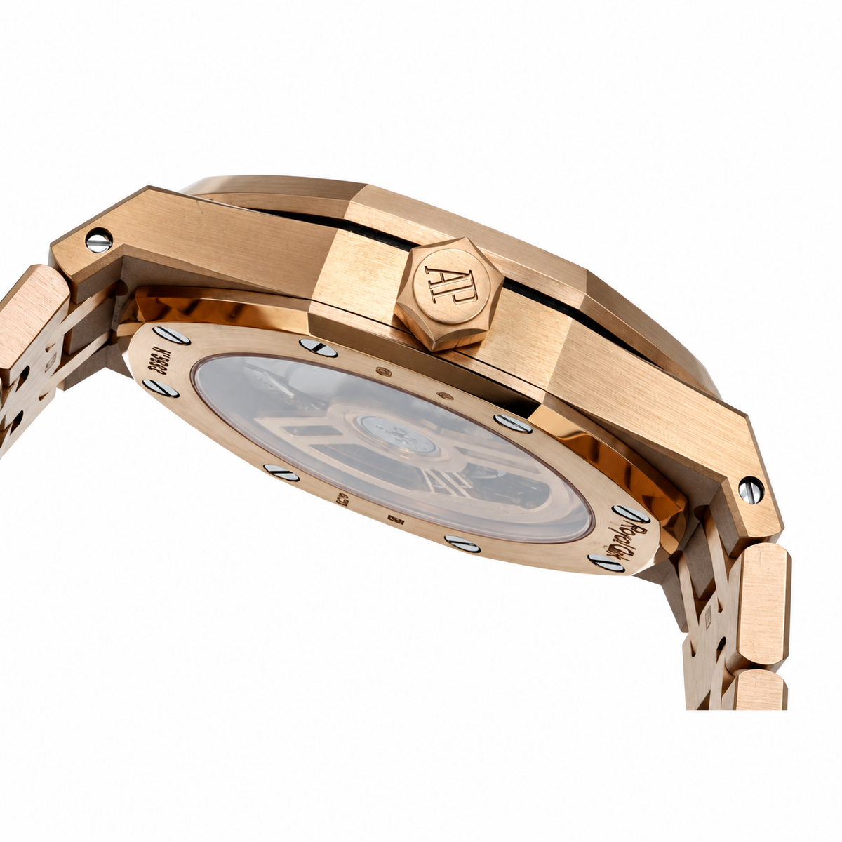 Audemars Piguet Royal Oak Rose Gold Diamond Bezel Green Tapisserie Date Watch