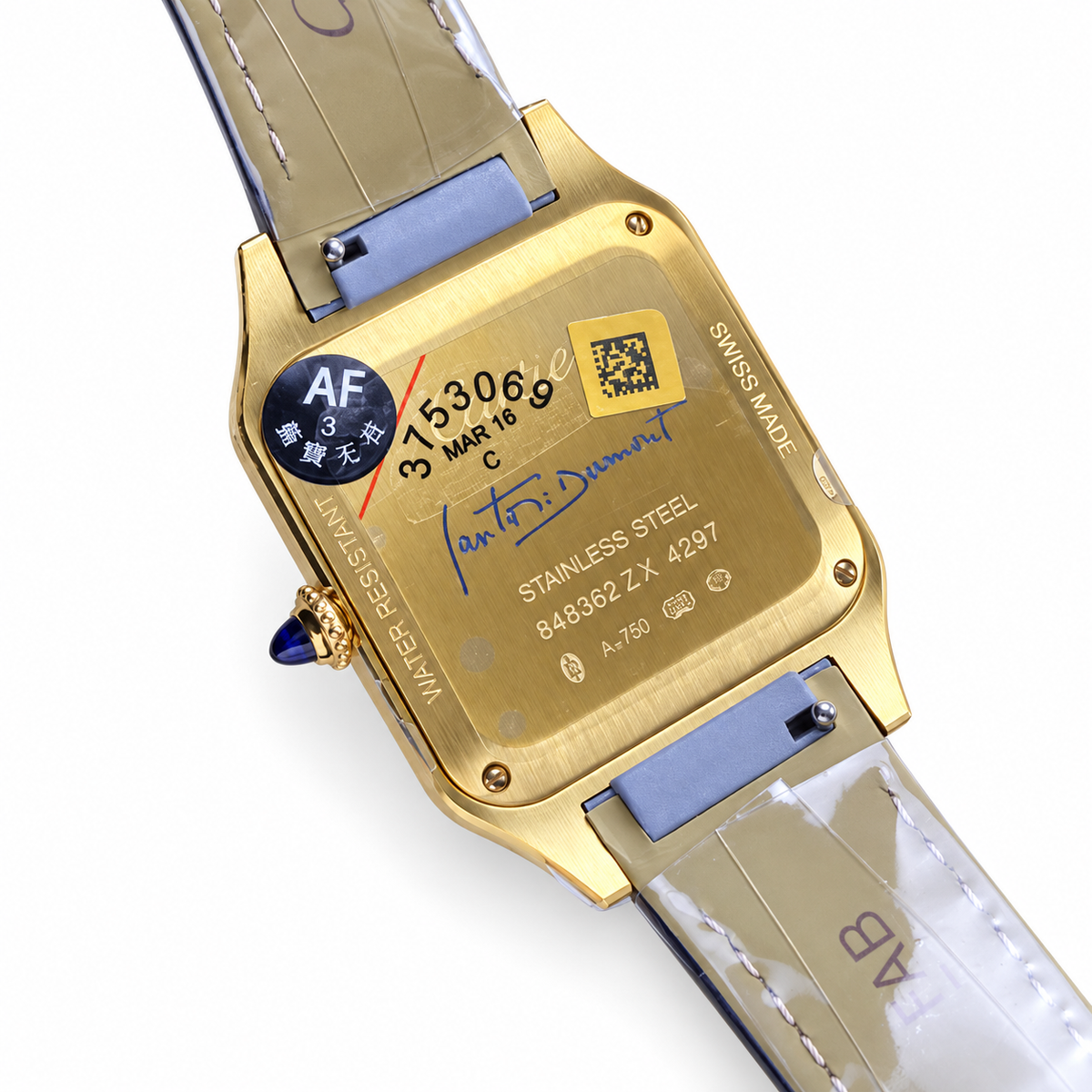 Cartier Santos-Dumont — 18K Yellow Gold, Grey Dial, Arabic Numerals & Grey Alligator Strap