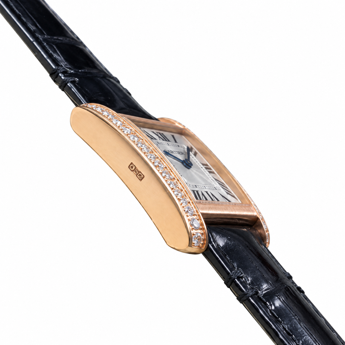Cartier Tank Louis Cartier — 18K Rose Gold, Diamond Brancards, Silver Dial & Black Alligator Strap, Women