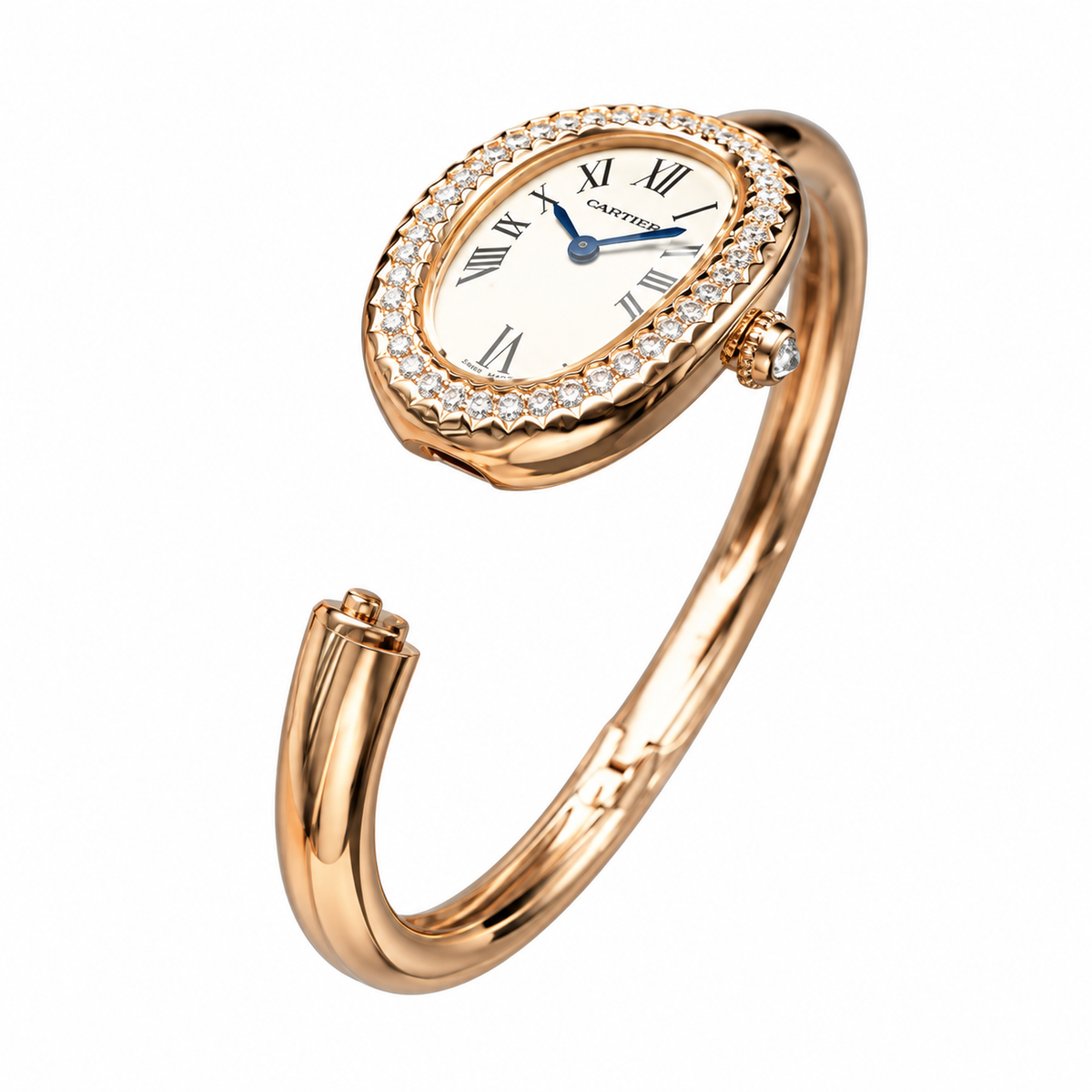 Cartier Baignoire — 18K Rose Gold, Diamond Bezel & Rose Gold Bangle