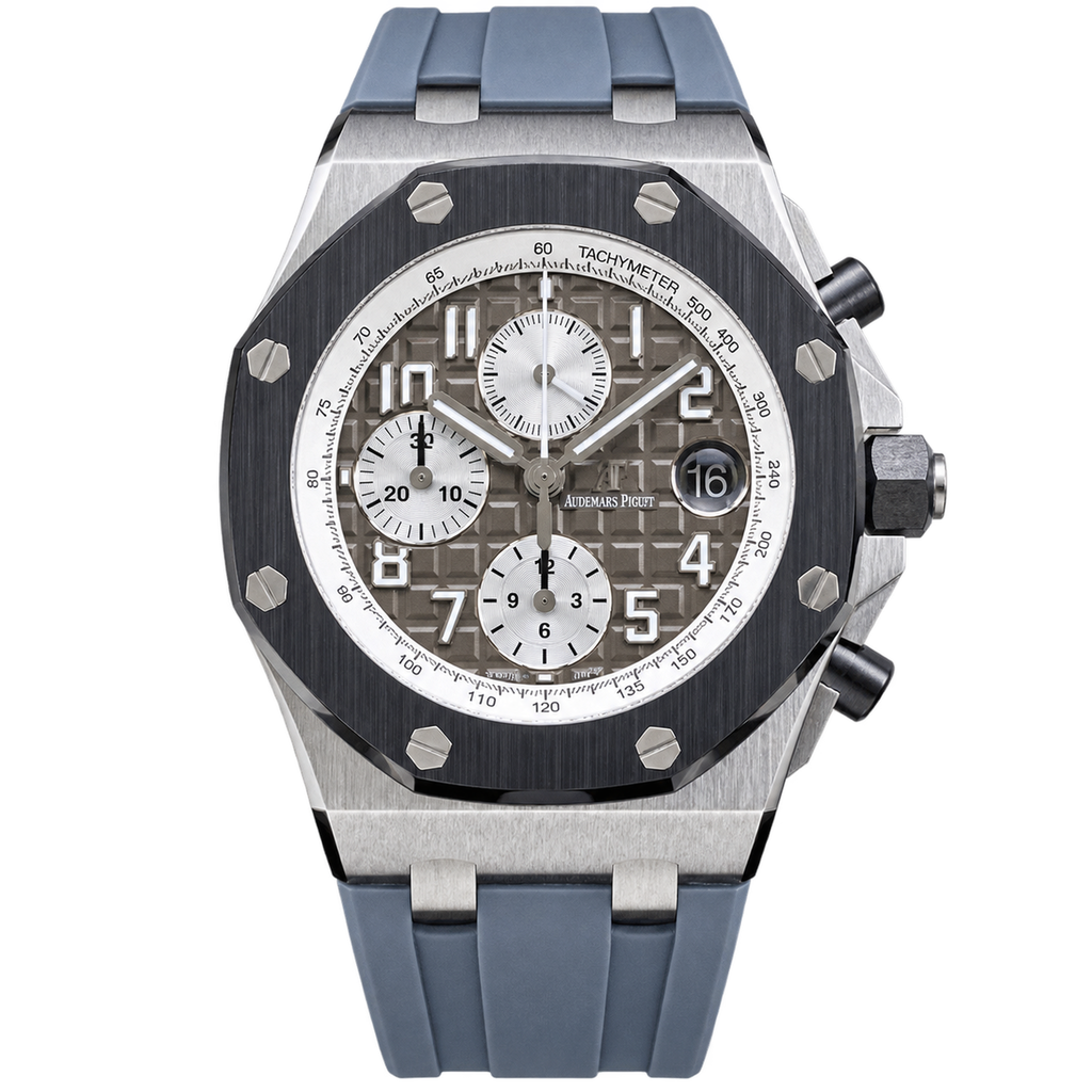 Audemars Piguet Royal Oak Offshore Chronograph Grey Dial Ceramic Bezel Blue Grey Rubber Strap