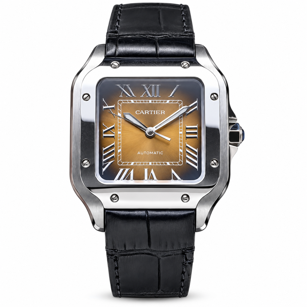 Cartier Santos-Dumont — Steel, Brown Gradient Dial, Roman Numerals & Black Alligator Strap, Quartz