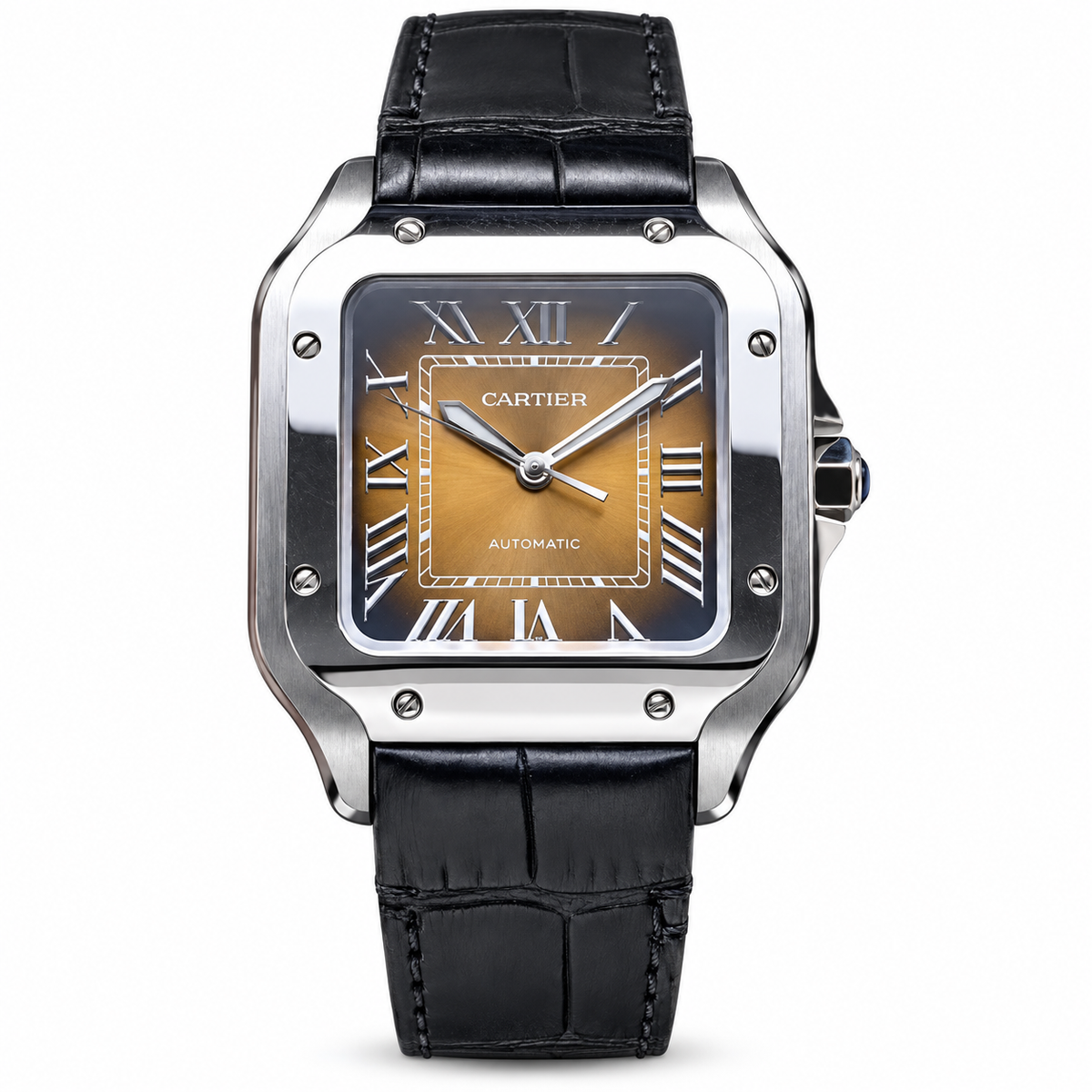 Cartier Santos-Dumont — Steel, Brown Gradient Dial, Roman Numerals & Black Alligator Strap, Quartz