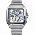 Cartier Santos Large Skeleton — Steel, Skeleton Dial, Blue Hands & Steel Bracelet, Manual Wind