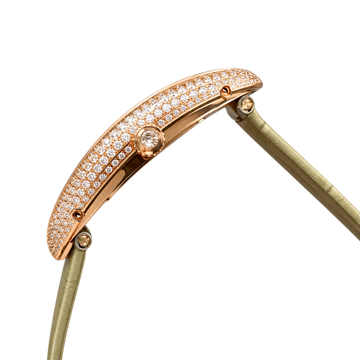 Cartier Baignoire Allongée — 18K Rose Gold, Double Diamond Bezel & Khaki Alligator Strap