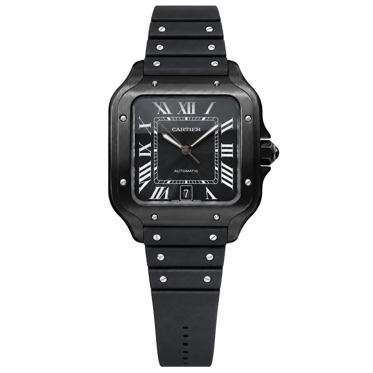 Cartier Santos de Cartier Automatic — Full Black ADLC, Black Dial & Rubber Strap