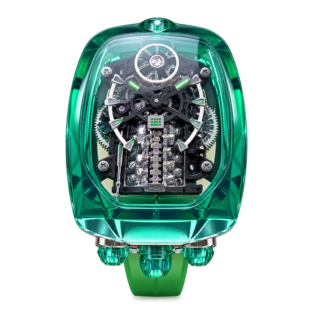 Jacob & Co. x Bugatti Chiron Full Green Sapphire Tourbillon Engine Green Rubber Watch