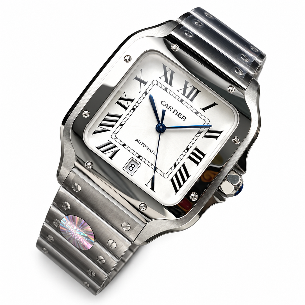Cartier Santos de Cartier Automatic — Stainless Steel, White Dial & Steel Bracelet