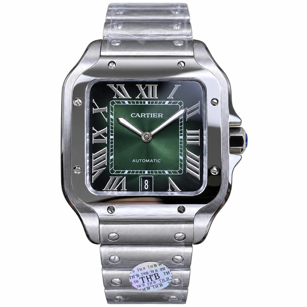 Cartier Santos Automatic Green Dial Steel Bracelet Watch