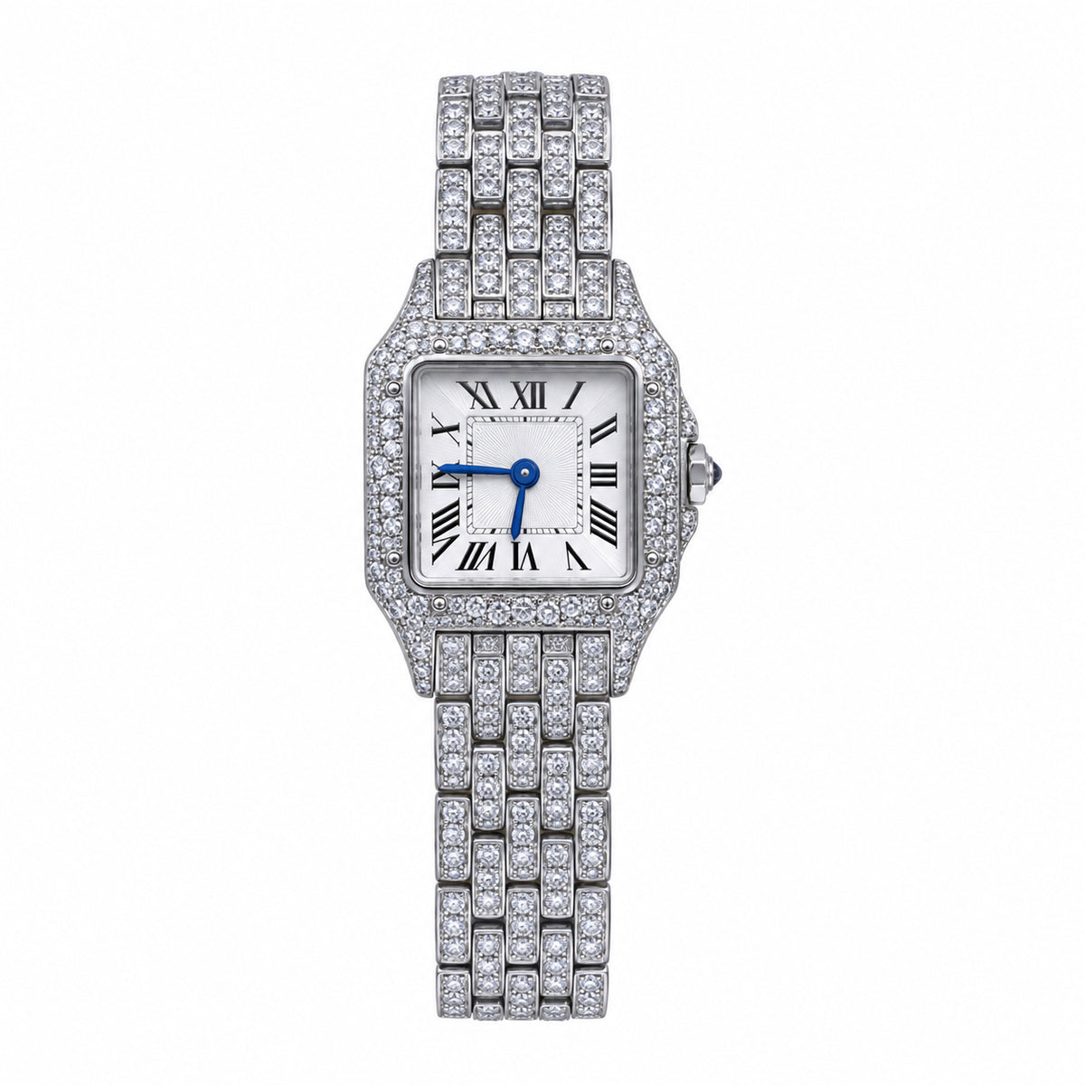 Cartier Panthère de Cartier Medium — Full Iced-Out Diamonds, White Dial, Roman Numerals & Diamond Bracelet, Women