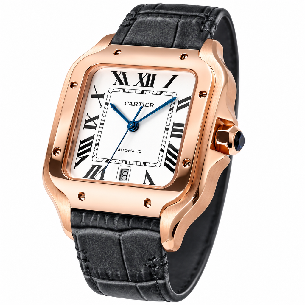 Cartier Santos de Cartier Automatic — 18K Rose Gold, White Dial & Black Alligator Strap