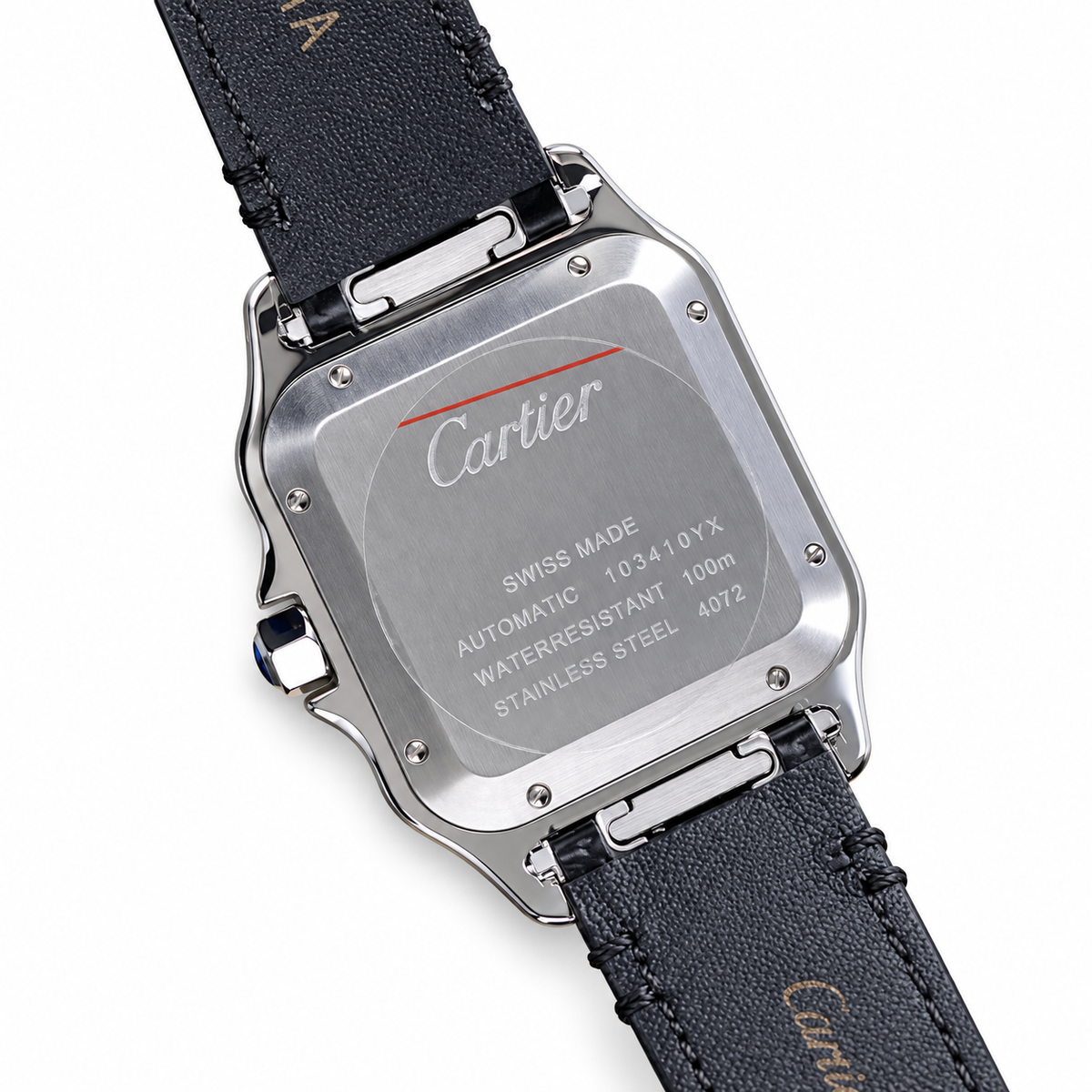 Cartier Santos Automatic Black Dial Alligator Leather Luxury Watch Swiss Made