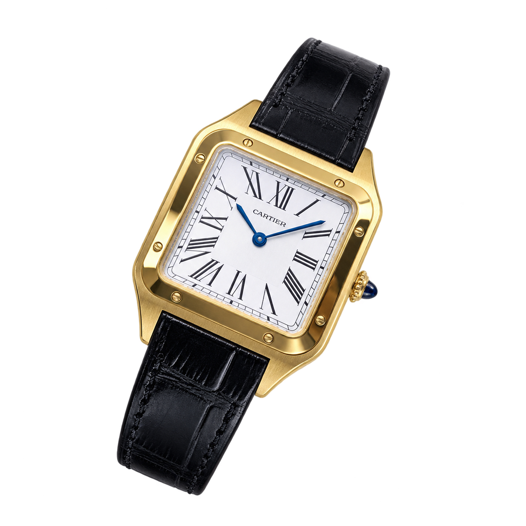 Cartier Santos-Dumont — Yellow Gold, White Dial & Black Alligator Strap