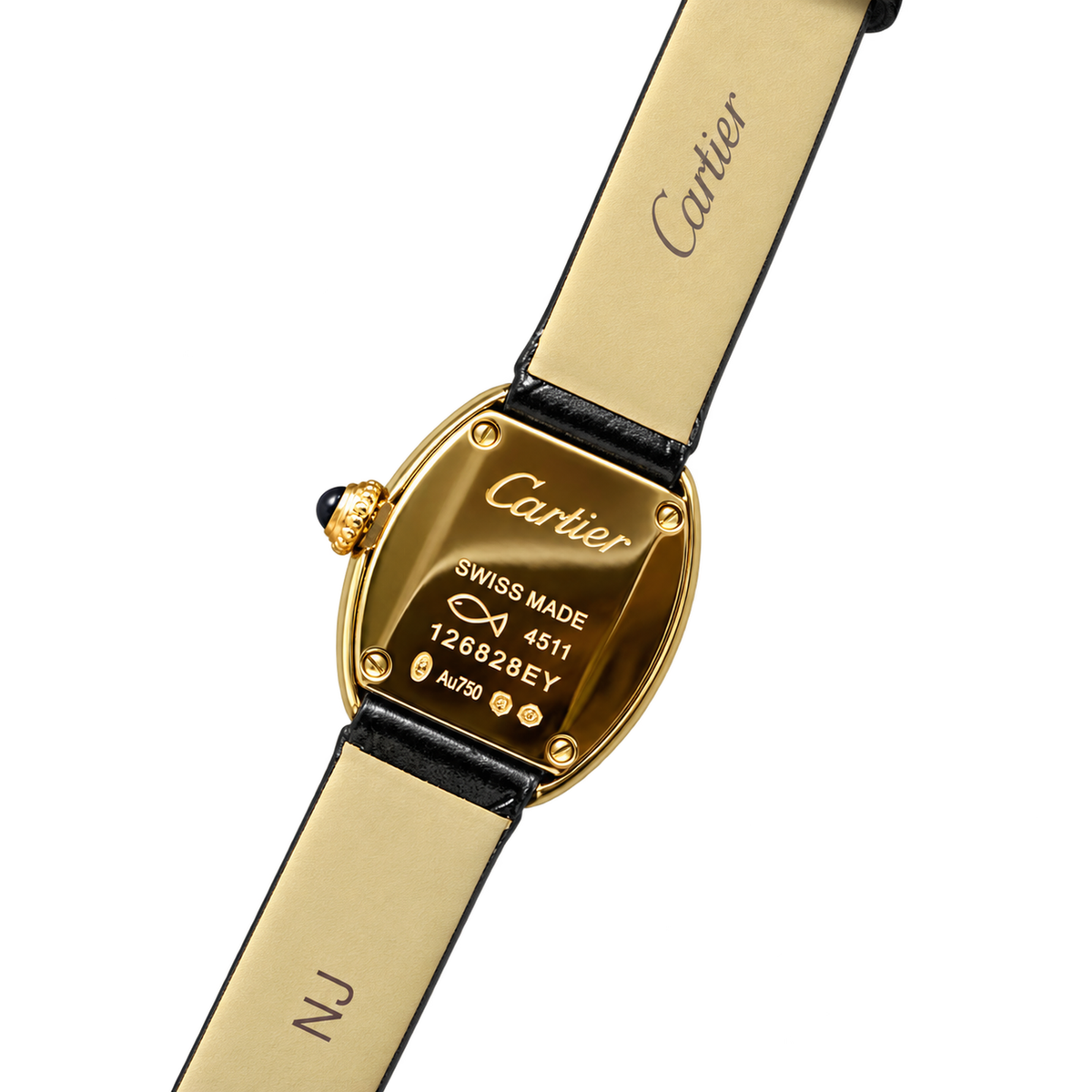 Cartier Baignoire Mini Yellow Gold Ivory Dial Black Strap Watch – KDY