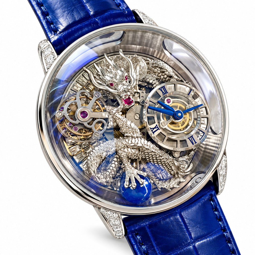 Jacob & Co. Astronomia Dragon White Gold Diamond Tourbillon Sapphire Blue Leather Watch
