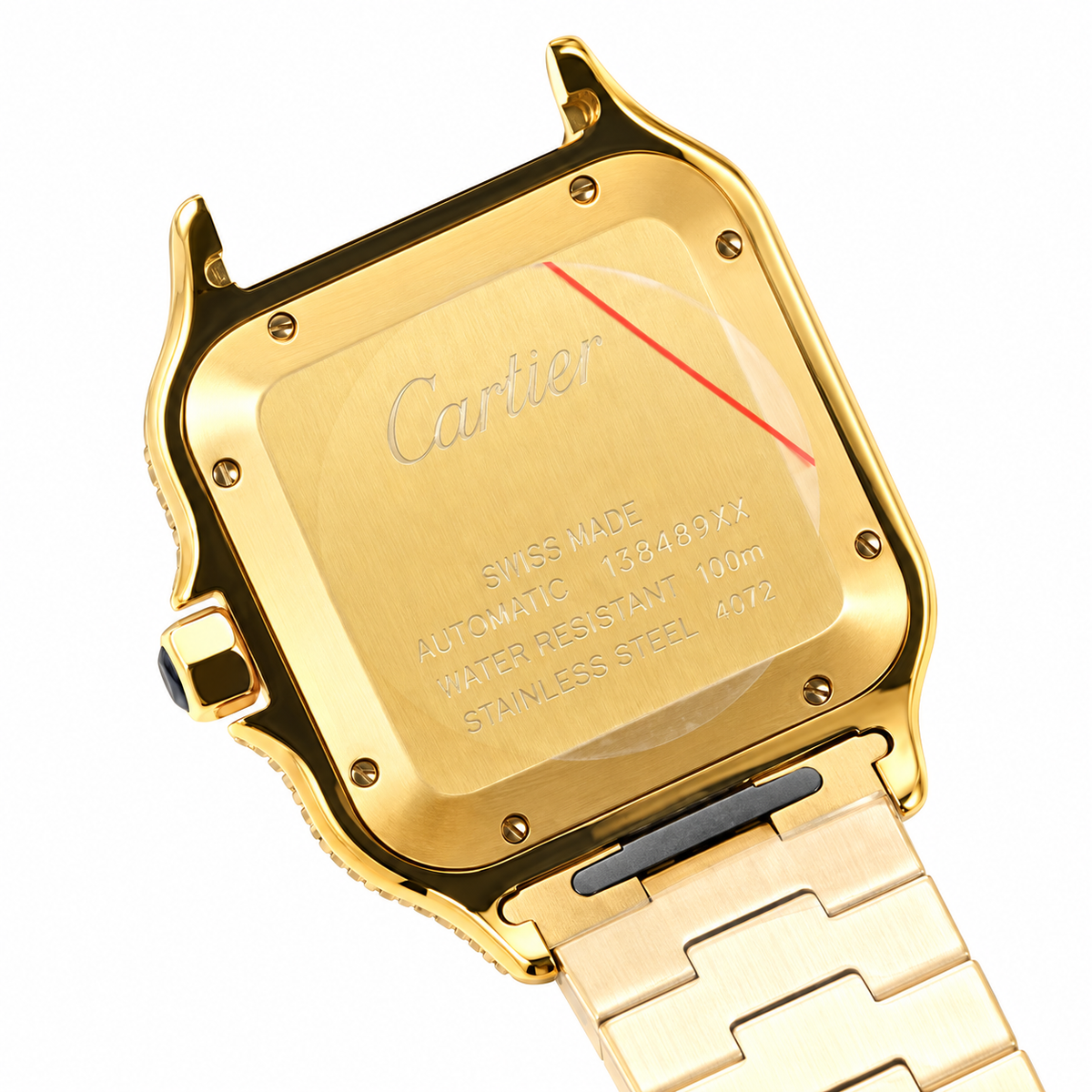 Cartier Santos de Cartier Automatic — 18K Yellow Gold, Full Diamond Bezel & Gold Bracelet, Large