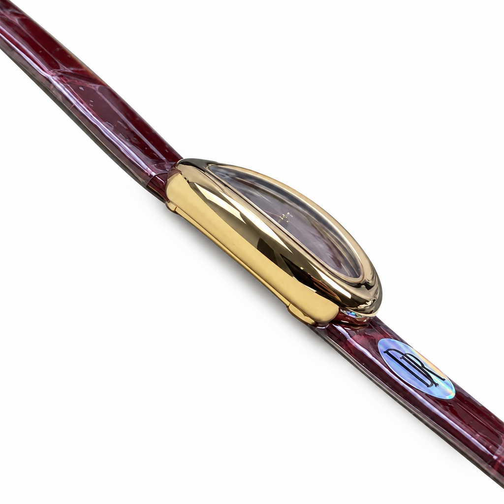 Cartier Baignoire — 18K Yellow Gold, Burgundy Lacquer Dial & Burgundy Alligator Strap, Women