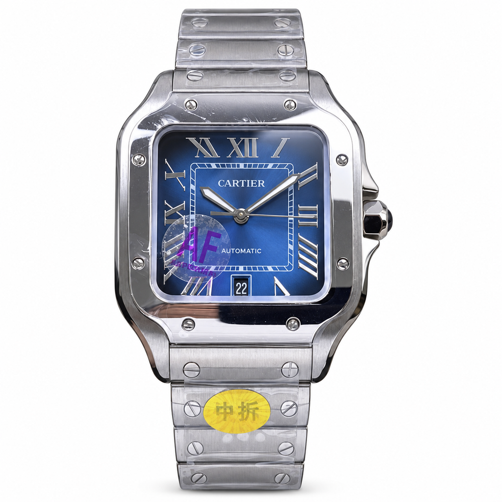 Cartier Santos Large Steel Blue Dial Automatic Bracelet Watch AF – KDY