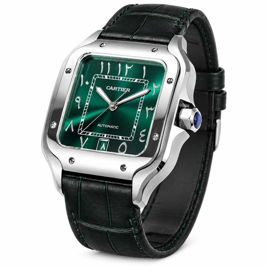 Cartier Santos Large — Steel, Brown Dial, Arabic Numerals, Date & Brown Alligator Strap, Automatic