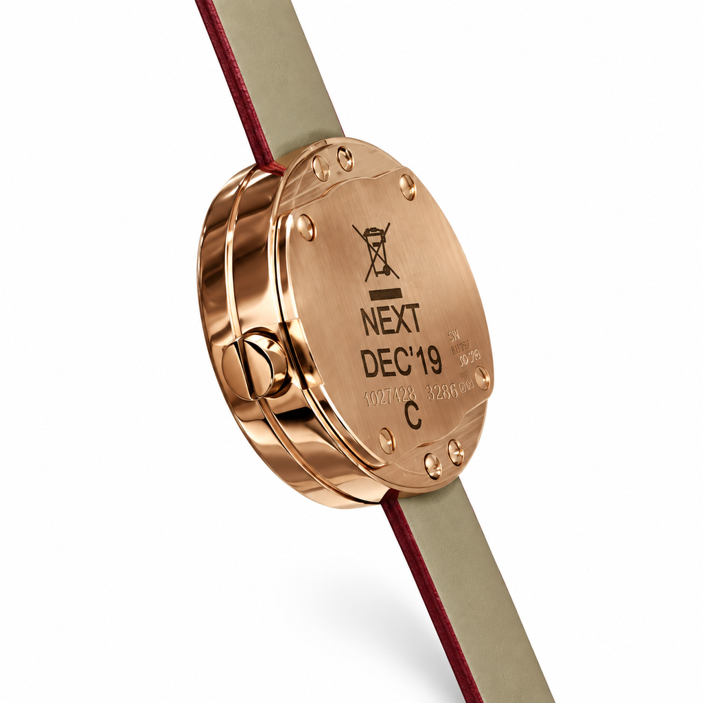 Cartier Love Watch Small — 18K Yellow Gold, 4 Diamonds, Silver Dial & Red Lacquer Strap, Women