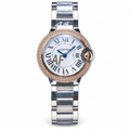 Cartier Ballon Bleu 28mm — Steel & Rose Gold, Diamond Bezel, White Dial, Roman Numerals & Steel Bracelet, Women