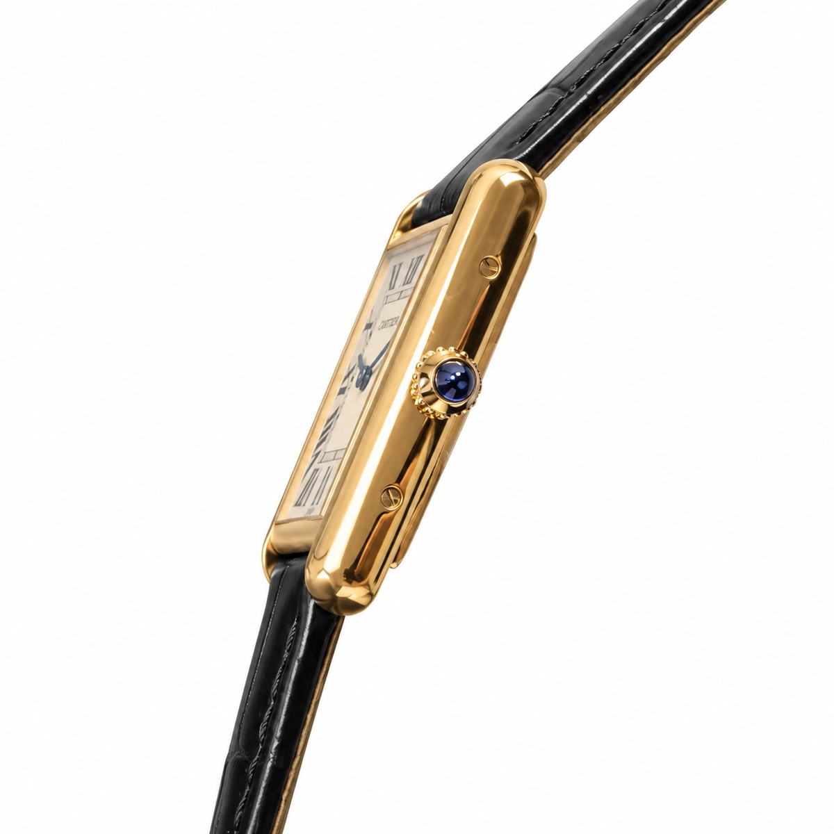 Cartier Tank Must — 18K Yellow Gold, Silver Dial, Roman Numerals & Black Alligator Strap, Women