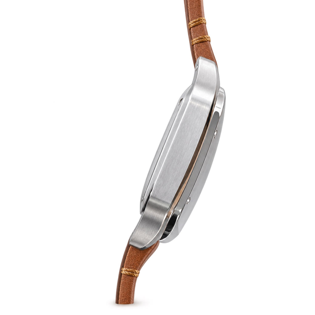 Cartier Santos Large Steel White Dial Blue Hands Automatic Tan Leather Strap Watch – KDY