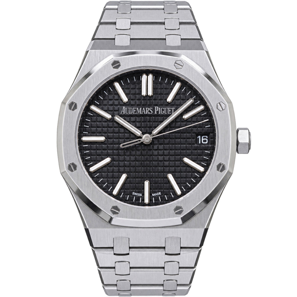 Audemars Piguet Royal Oak Selfwinding Black Grande Tapisserie Dial Smooth Bezel Stainless Steel Bracelet 41mm