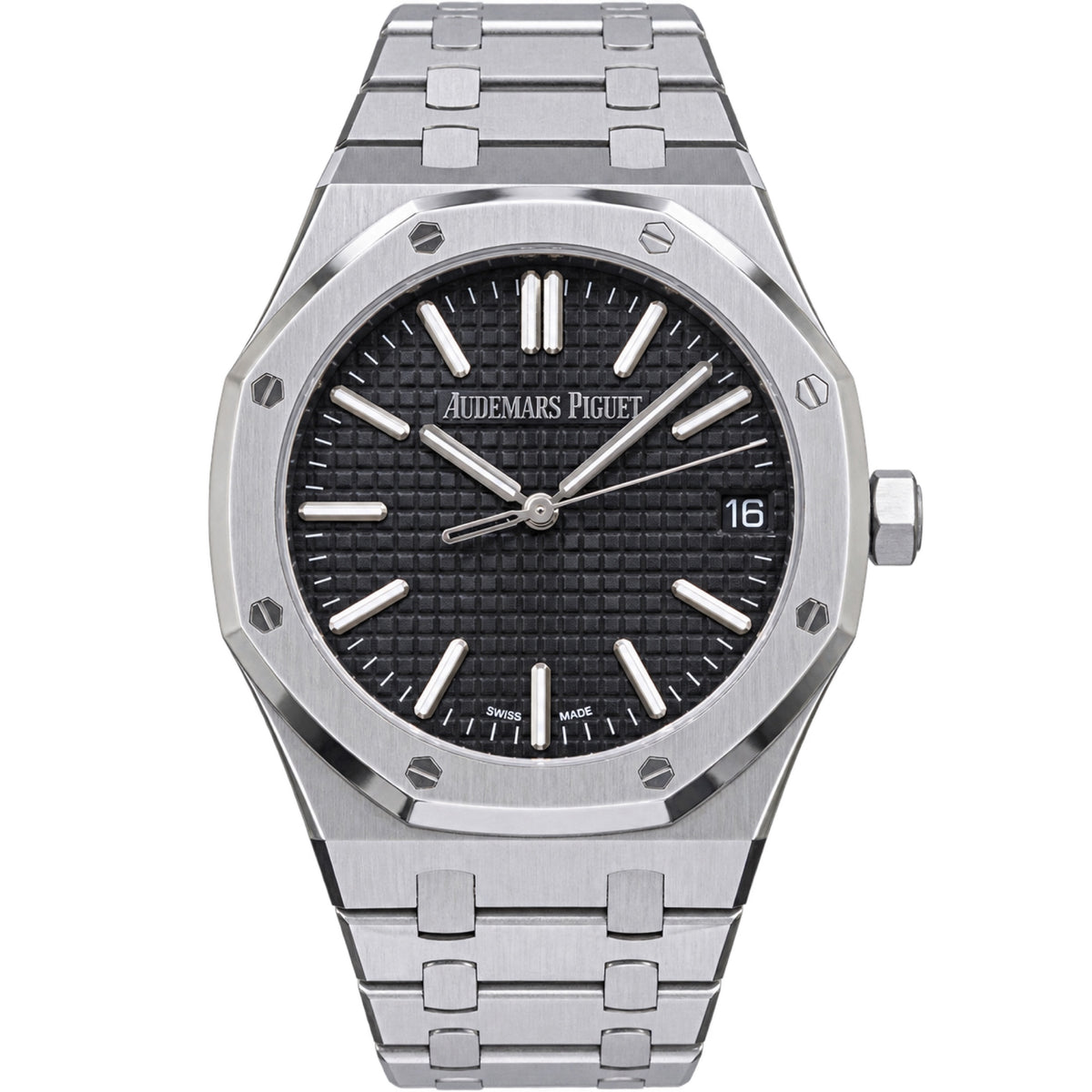 Audemars Piguet Royal Oak Selfwinding Black Grande Tapisserie Dial Smooth Bezel Stainless Steel Bracelet 41mm