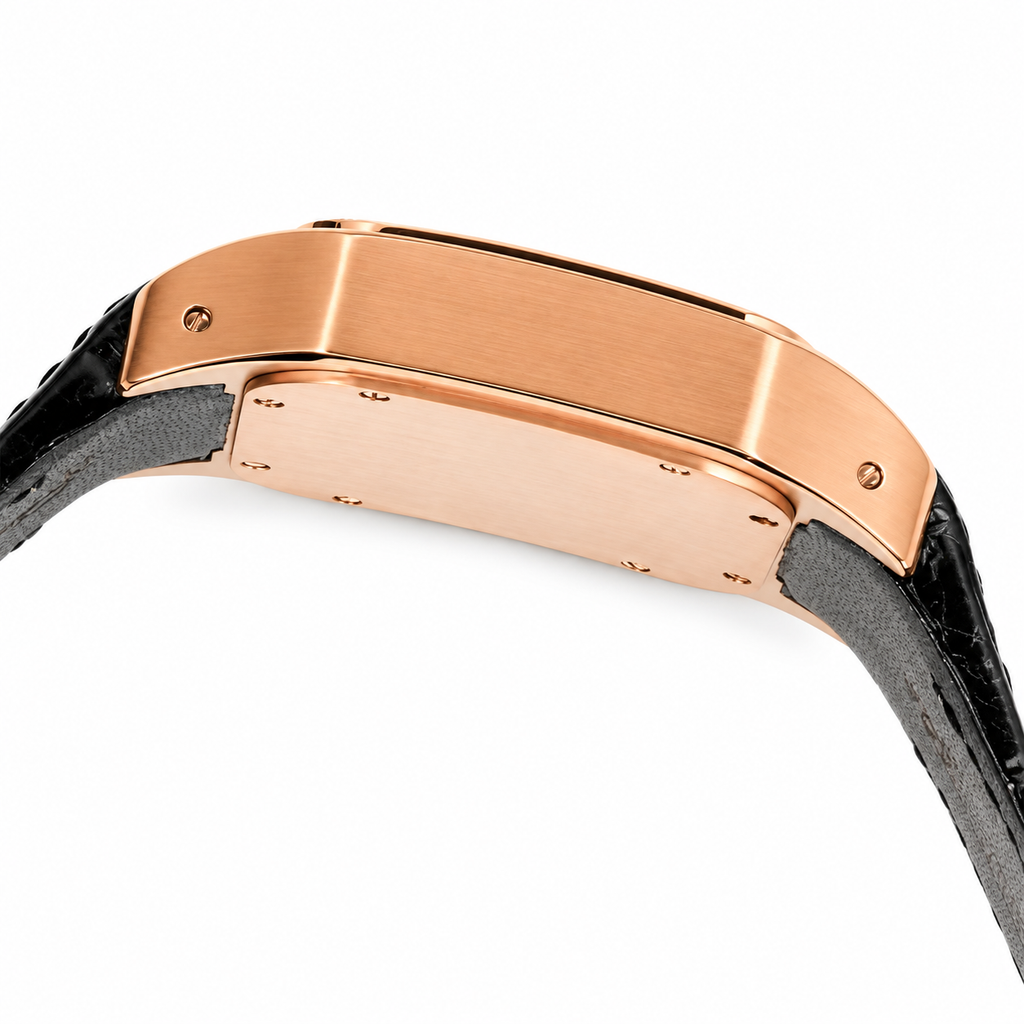 Cartier Santos de Cartier Automatic — 18K Rose Gold, Full Diamond Bezel & Black Strap