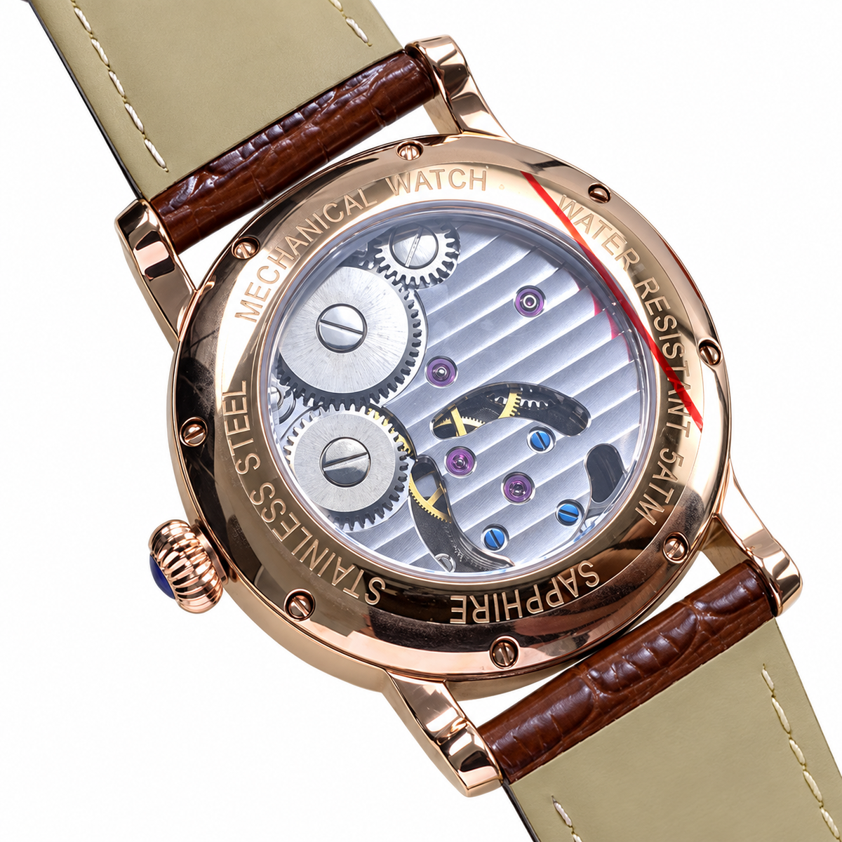 Cartier Rotonde Rose Gold Tourbillon Silver Dial Brown Strap Watch – KDY