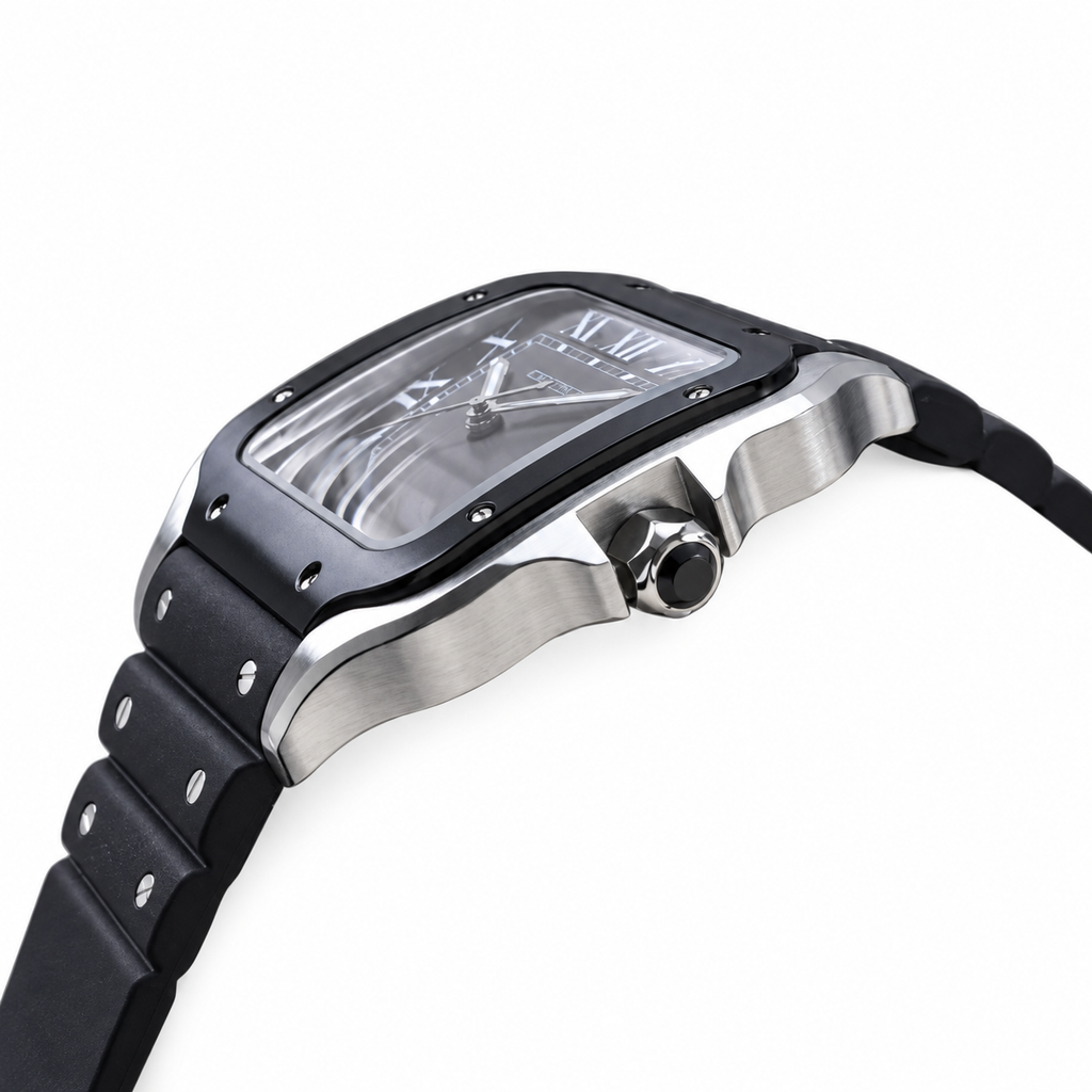 Cartier Santos Large Steel ADLC Black Dial Automatic Rubber Strap Watch – KDY