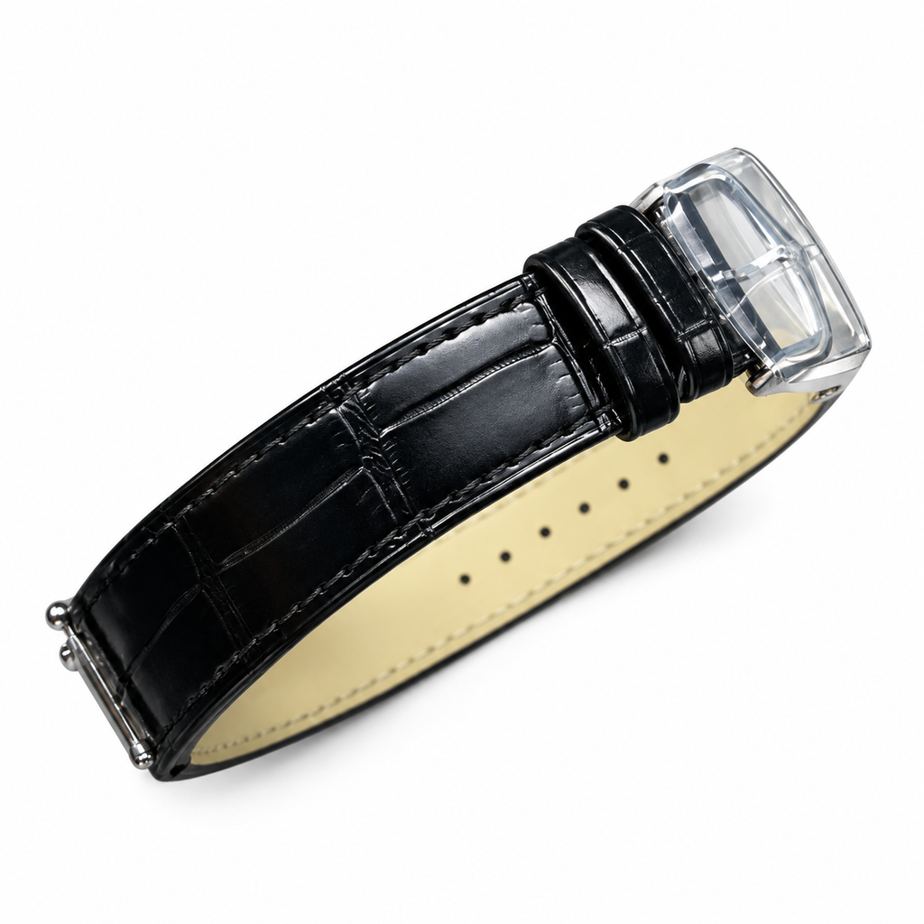 Cartier Santos-Dumont Large Steel Silver Dial Manual Black Strap Watch – KDY