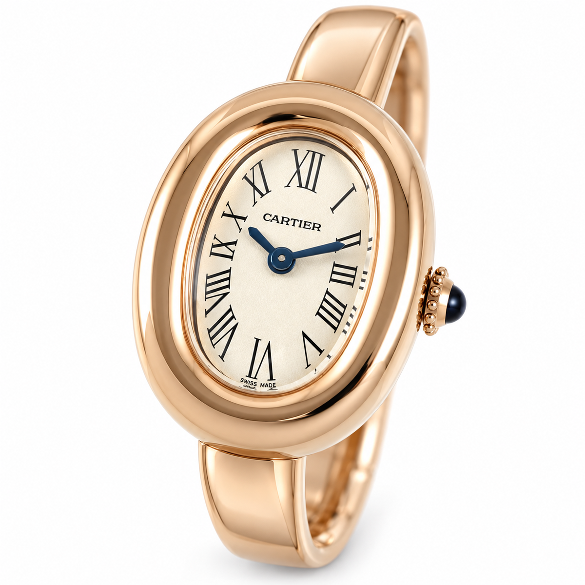 Cartier Baignoire Mini — 18K Rose Gold, Cream Oval Dial, Roman Numerals & Rose Gold Bangle, Women