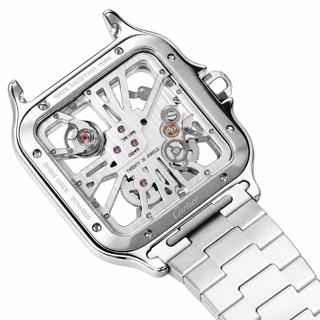 Cartier Santos de Cartier Skeleton Automatic — Stainless Steel, Skeleton Dial & Steel Bracelet, Large