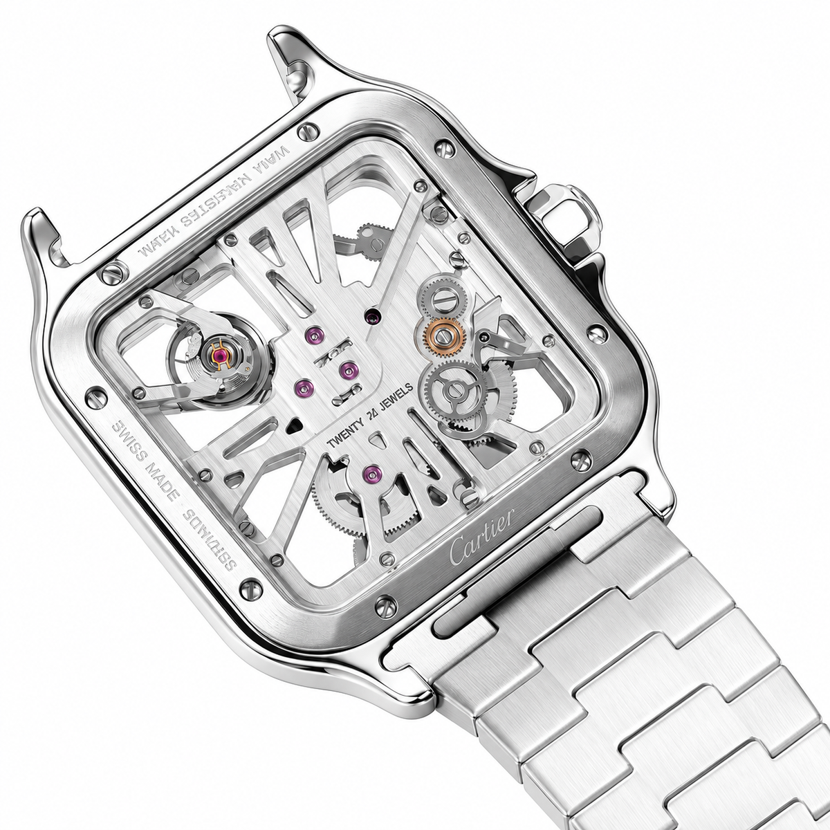 Cartier Santos de Cartier Skeleton Automatic — Stainless Steel, Skeleton Dial & Steel Bracelet, Large