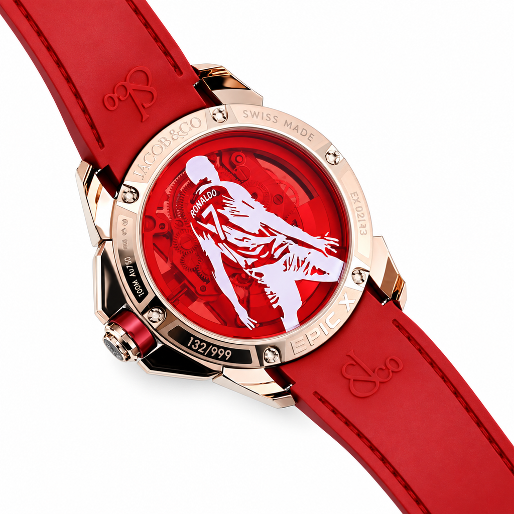 Jacob & Co. x CR7 Ronaldo Epic X Rose Gold Diamond Double Tourbillon Red Black Watch