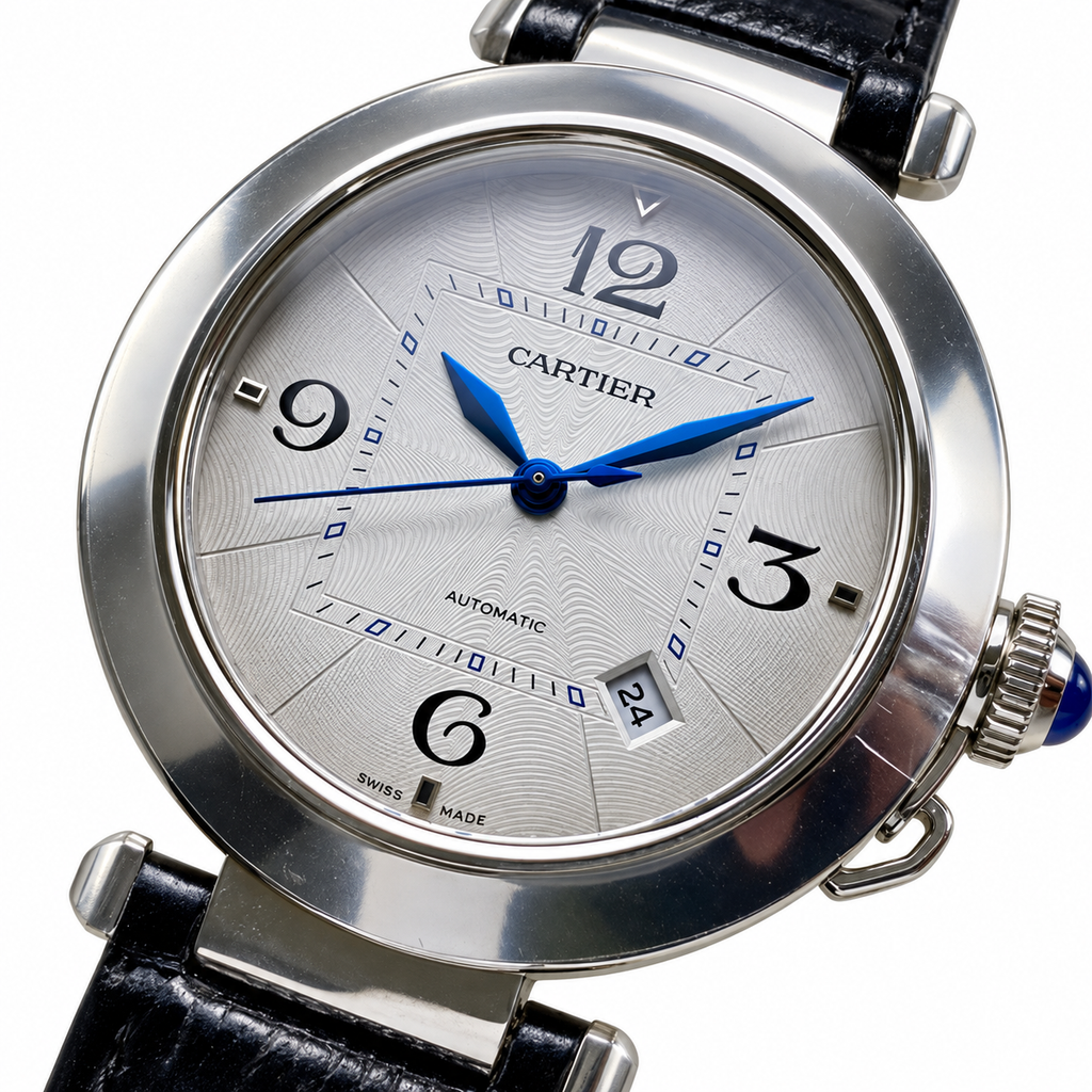 Cartier Pasha de Cartier Automatic — Steel, Silver Dial & Black Alligator Strap